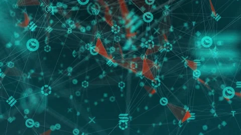 Abstract digital connection moving dots and lines. Technology background Stock Footage 227408056