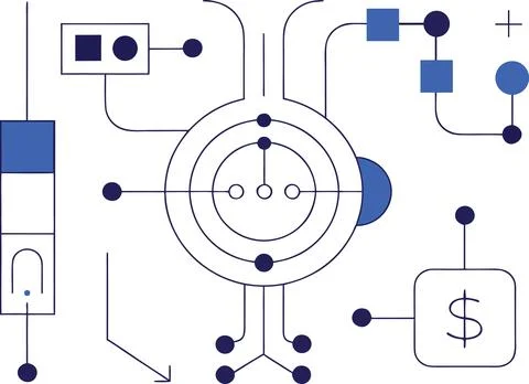 Abstract digital connectivity network infographic illustration with financi.. Stockillustratie