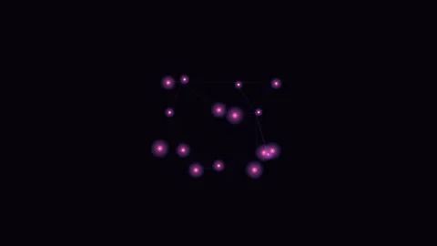 Abstract digital constellation formed by glowing pink dots on black backgroun Video stock 338310165
