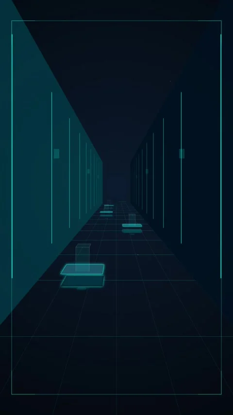 Abstract Digital Corridor with Glowing Floating Platforms in Dark Cyberspace Stock Footage 346205320