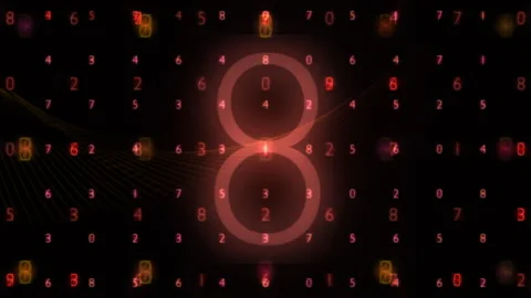 Abstract Digital Countdown With Red Glowing Data Matrix Tech Видео 336181496