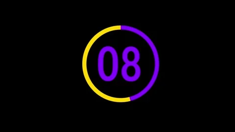 Abstract digital countdown timer with purple numbers and yellow progress circle Stock Footage 335462992