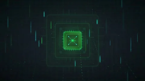 Abstract Digital CPU Processor Animation with Glowing Green Circuitry and Data Stock Footage 336776650