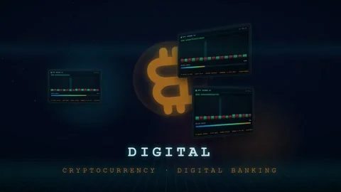 Abstract Digital Cryptocurrency Background with Floating Bitcoin Symbol and 스톡 동영상 345756900