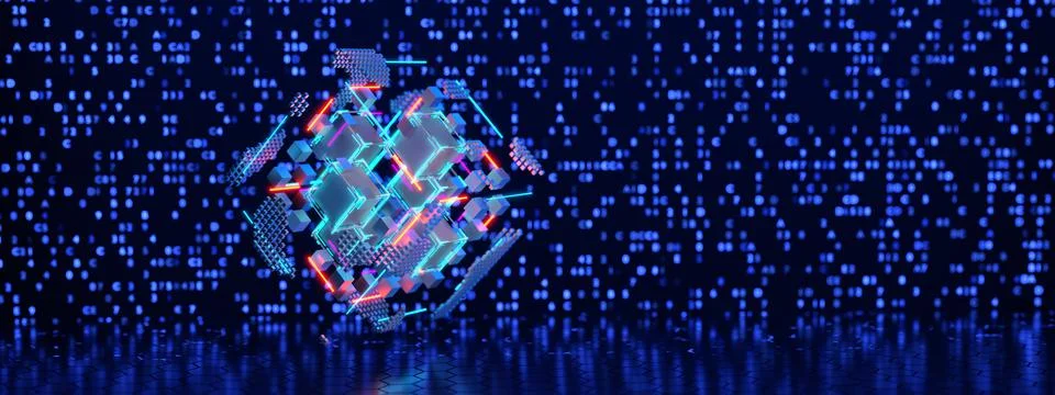 Abstract digital cube. Blockchain technology concept. Big data concept. 3d re イラスト素材