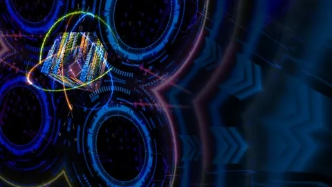 Abstract Digital Cube with Bright Colorful Trails and Futuristic Background.. Stock Footage 332700325