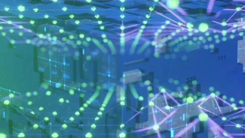 Abstract Digital Cube with Glowing Neural Network Connections Video stock 336398227