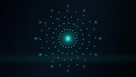 Abstract Digital Cyber Radar Network with Glowing Teal Nodes and Circles Motion Vídeos de archivo 344232883