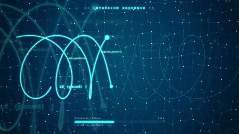 Abstract Digital Cyber Security Animation with Glowing Blue Data Lines and Видео 341824729