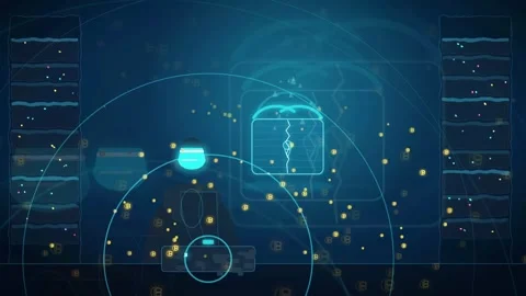 Abstract Digital Cyber Security Animation with Glowing Padlock Icon and Data 스톡 동영상 341833765