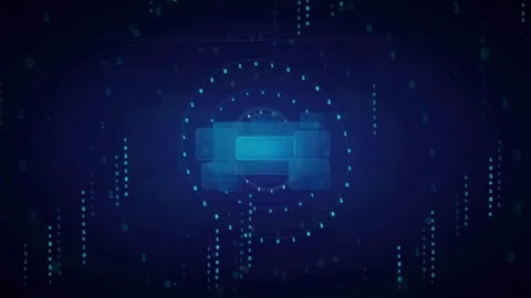 Abstract Digital Cyber Security Concept with Glowing Blue Lock Icon and Data Stock Footage 339319190