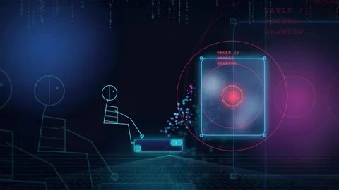 Abstract Digital Cyber Security Concept with Hacker Silhouette and Data Vault 스톡 동영상 341834370