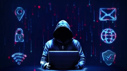 Abstract digital Cyber security hacker man data server room. Database security Stock Footage 292904772