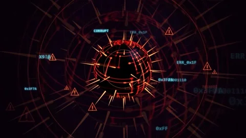 Abstract Digital Cyber Security Interface with Rotating Red Globe and Data 스톡 동영상 343153820