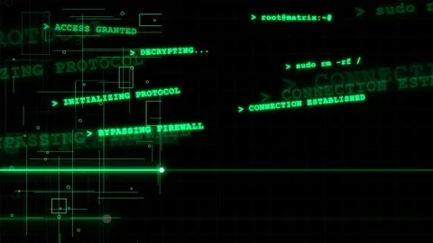 Abstract Digital Cyber Security Interface with Green Code and Data Processing Stock-Footage 343159583
