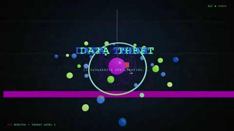 Abstract Digital Cyber Security Interface with Warning Alerts and Data Stock Footage 345757435