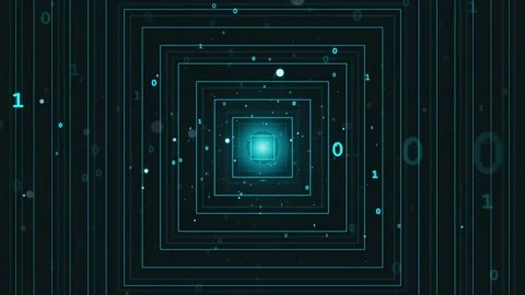 Abstract Digital Cyber Space Background with Glowing Blue Concentric Squares Stock Footage 336775566