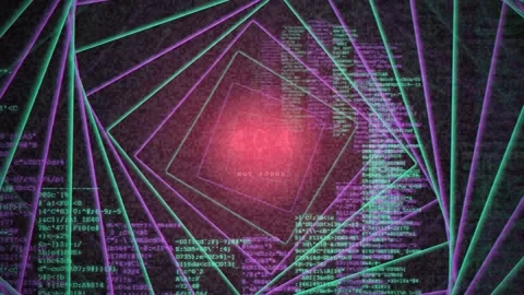 Abstract Digital Cyber Space Background with Glowing 404 Error Message and Stock Footage 341831684