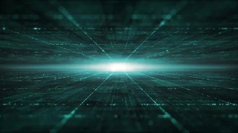 Abstract Digital cyber space particles perspective grid floor ground. Stock Footage 132113515