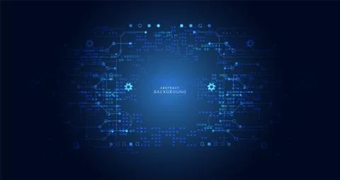 Abstract digital cyber technology concept circuit board dark blue color backg Stock-Illustration