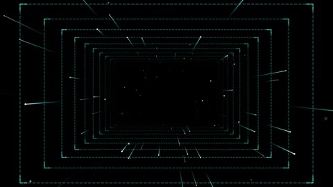 Abstract Digital Cyber Tunnel Grid with Flying Light Particles Motion Graphi Stock Footage 346050787