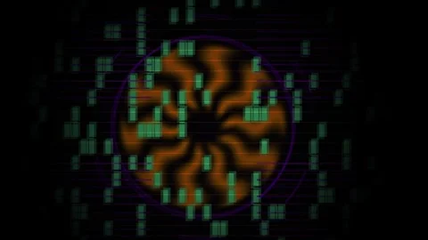 Abstract Digital Cybernetic Animation with Rotating Glowing Orange Vortex a.. Stock Footage 334443556