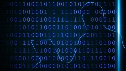 Abstract digital cycles of processing binary data with a human silhouette 3d  イラスト素材
