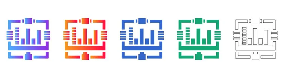 Abstract Digital Data Analytics Bar Graph Icon Set 스톡 일러스트
