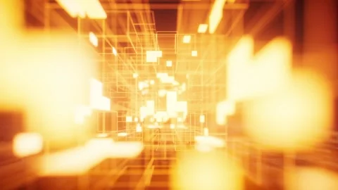 Abstract digital data block motion graphic showing golden cubes in cyberspa.. Stock Footage 332315244