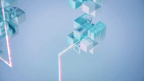 Abstract digital data blocks moving in blue space. Stock Footage 336812707