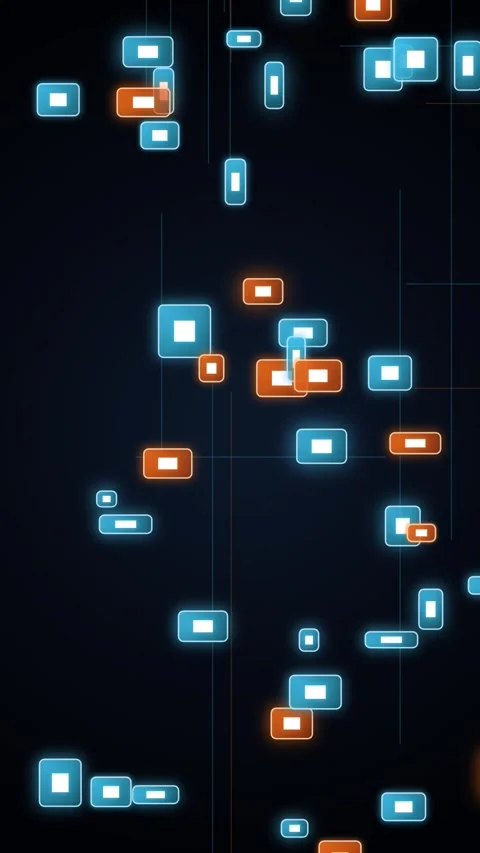 Abstract digital data blocks moving through dark grid system for cyber visual Stock Footage 346973743