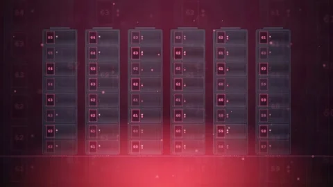 Abstract Digital Data Center Server Racks with Glowing Lights and Binary Code Stock Footage 343159553