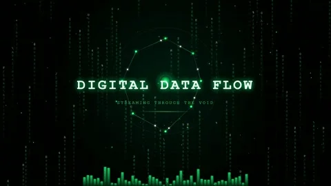 Abstract digital data flow animation with green binary code and futuristic hud 库存影片 345765855