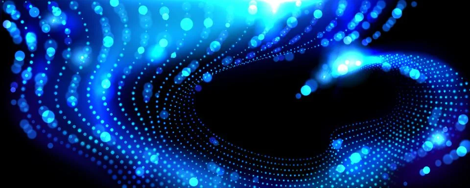 Abstract digital data flow banner with neon dots Stock Illustration