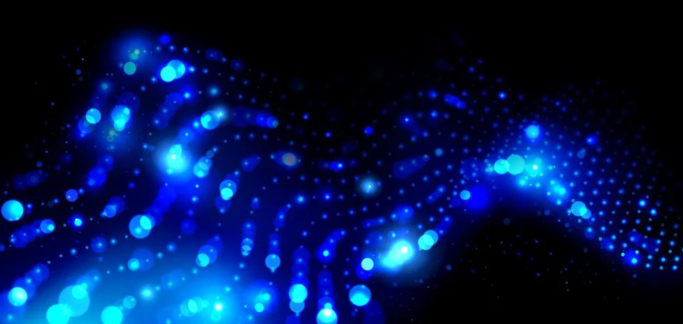Abstract digital data flow banner with neon dots Stock Illustration