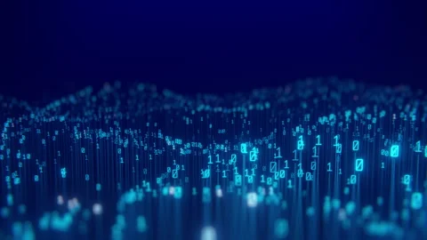 Abstract Digital Data Flow: Binary Code Waving on Dark Blue Background Stock Footage 338191315