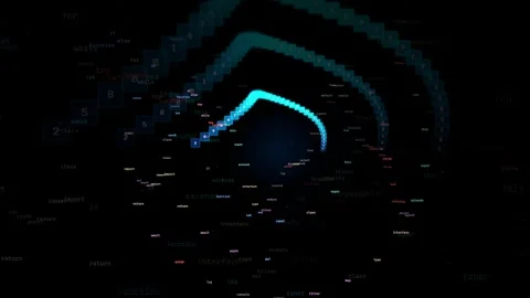 Abstract Digital Data Flow with Glowing Blue Lines and Programming Code on Stock Footage 339968455