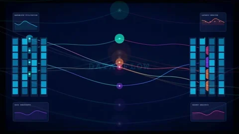 Abstract Digital Data Flow with Glowing Lines and Futuristic Interface Elements Stock Footage 340118391