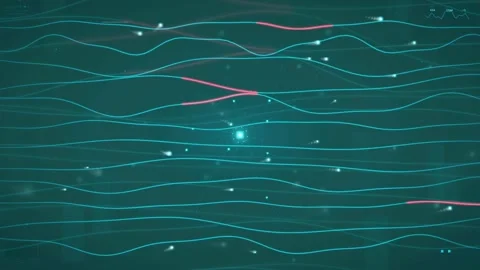 Abstract Digital Data Flow with Glowing Blue and Red Lines on Dark Teal 库存影片 340118420