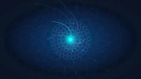Abstract digital data flow with glowing blue light and geometric hexagonal 库存影片 340403989