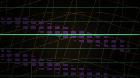 Abstract Digital Data Flow with Glowing Purple Geometric Patterns and Grid .. Stock Footage 340493221