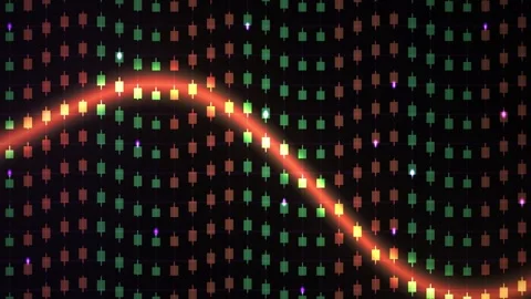 Abstract Digital Data Flow with Glowing Wave Motion and Matrix Grid Backgroun Stock Footage 340493316