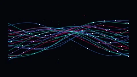 Abstract digital data flow with glowing neon wave lines and particle connections Stockbeeldmateriaal 346966558