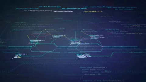 Abstract Digital Data Flow with Programming Code and Network Connections on Stock Footage 339963485