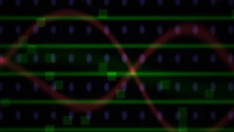 Abstract Digital Data Flow with Pulsing Sine Waves and Matrix Style Backgroun Stock Footage 341779267