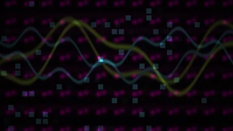 Abstract Digital Data Flow Visualization with Glowing Waveforms and Matrix .. Stock Footage 341779244