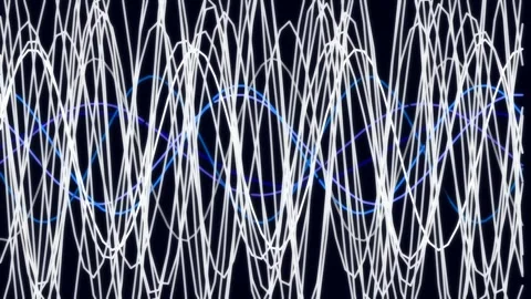 Abstract digital data flow visualization with dynamic white wavy lines on b.. Stock Footage 342158734