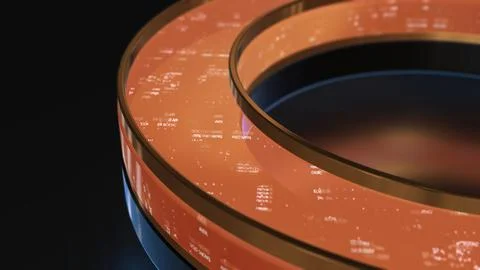 Abstract digital data glowing orange rings technology Illustrazione stock