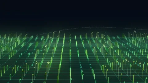 Abstract digital data grid with binary code and rising bars, technology concept Stock Footage 341246069