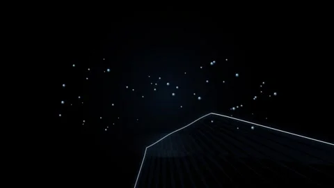 Abstract digital data grid floating in dark space with glowing particles an.. Stockbeeldmateriaal 345003188